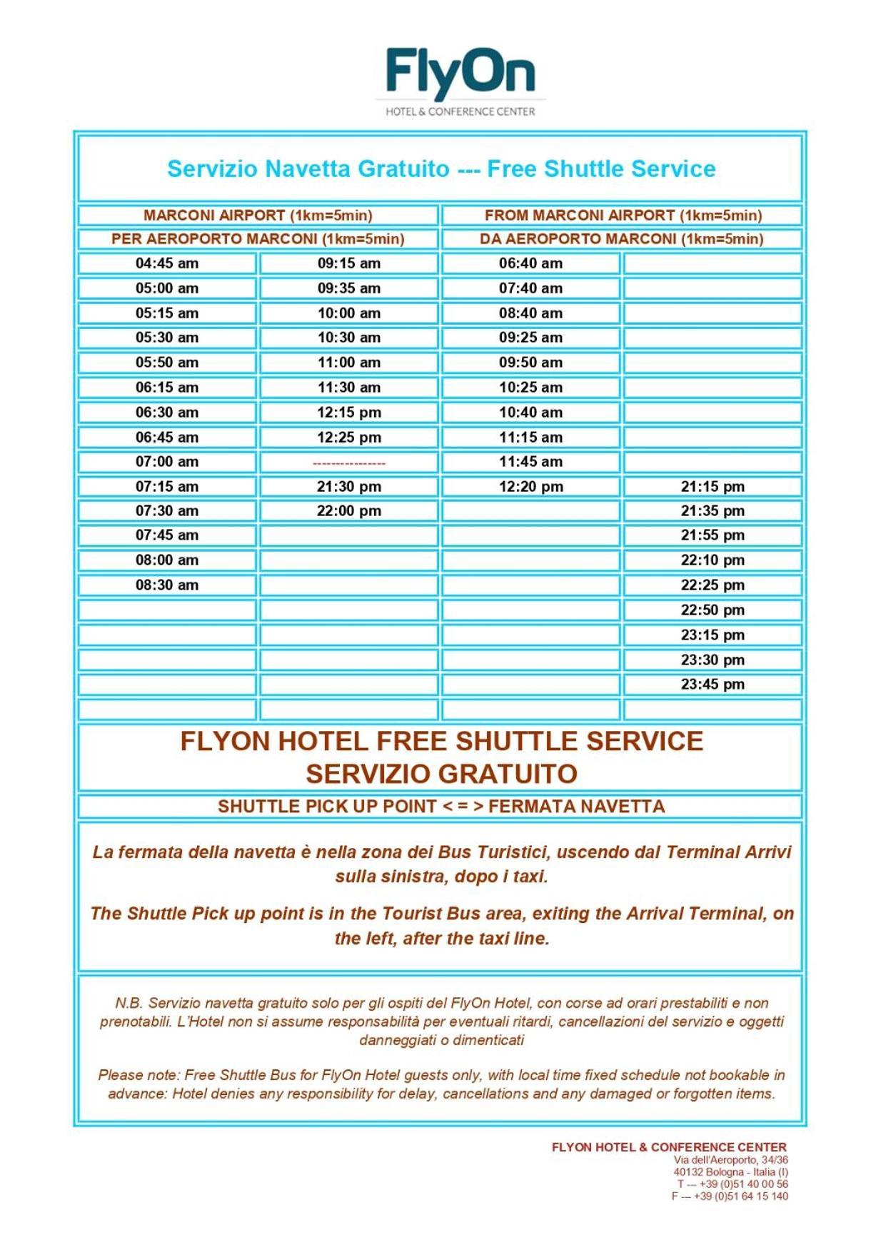Flyon Hotel & Conference Center Bologna Esterno foto Menu of Free Shuttle service